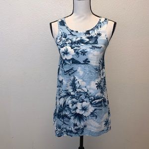 Bishop St vintage blue nautical Hawaiian floral sleeveless dress